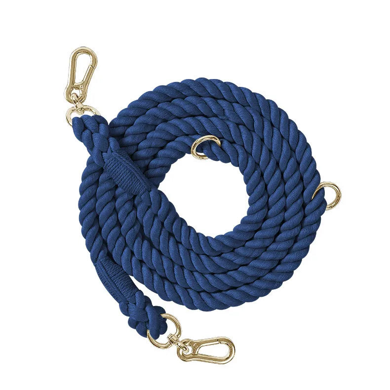Cotton-blend rope dog leash in Navy Blue