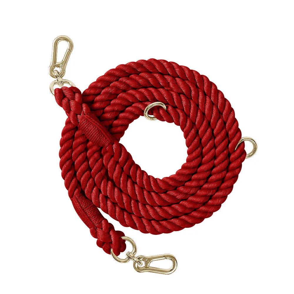 Cotton-blend rope dog leash in Burgundy