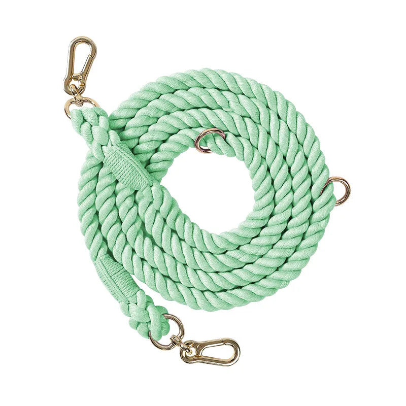 Cotton-blend rope dog leash in Mint Green